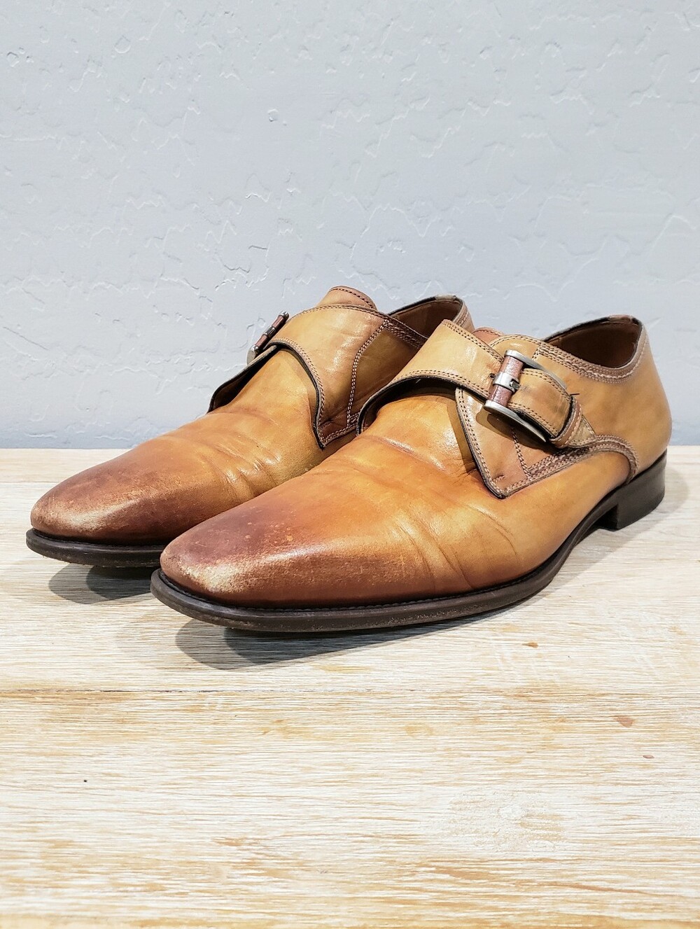 MAGNANNI Men's Marco II Monk Strap Leather Dress Shoes (10.5) Brown Cuero